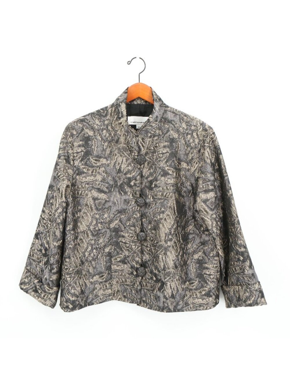 Caroline Rose Gray Beige Pewter Metallic Loop Button Front Jacket M